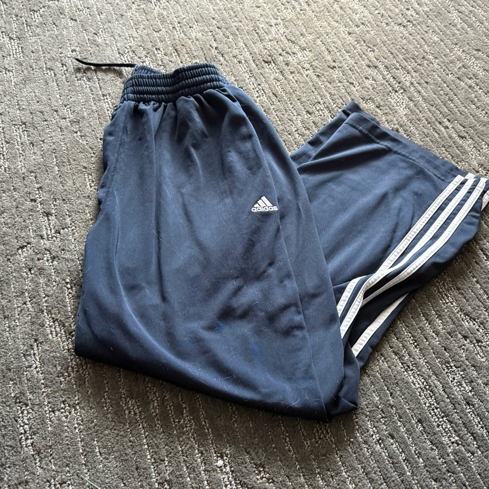 Adidas Dark Blue Track Pants with White Stripes